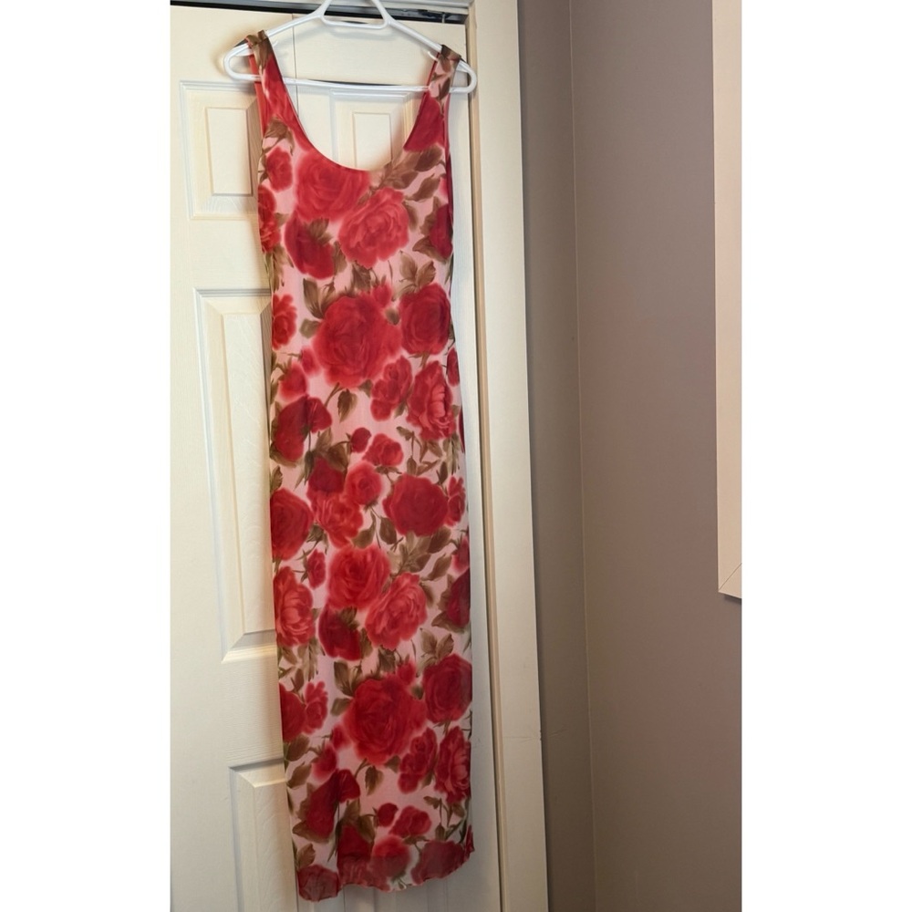 90s Y2K Floral Sleeveless Maxi Dress - Red and Pink